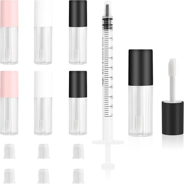 7 Pcs Empty Lip Gloss Tubes, 1.2 Ml Clear Lip Gloss Tubes with Wand, Mini Refillable Cosmetic Containers Bottles, Plastic Lip Balms Gloss Containers for Diy Makeup Lipgloss Making Kit, 2 Pcs Syringe