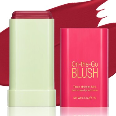 Blush Stick for Cheeks - Cream Makeup Blush Wand, Solid Moisturizer Stick for Cheeks Tint, Natural Blendable Waterproof Korean Matte Long-Lasting Smooth Blushes (#02 Hot Red)
