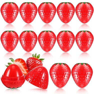 12 Pcs Cute Lip Balm Strawberry Wrinkle Repair Moisturizing and Plumping Lasting Hydrating Strawberry Shaped Lip Protector for Women Valentines Gift(Strawberry Style)