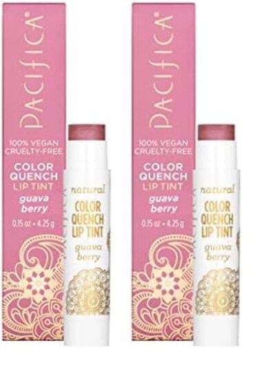 Pacifica Color Quench Tinted Lip Balm - Guava Berry, With Coconut Oil, Cocoa Butter, Vitamin E - Vegan, Cruelty-Free Moisturizer for Dry Lips (Pack of 2)