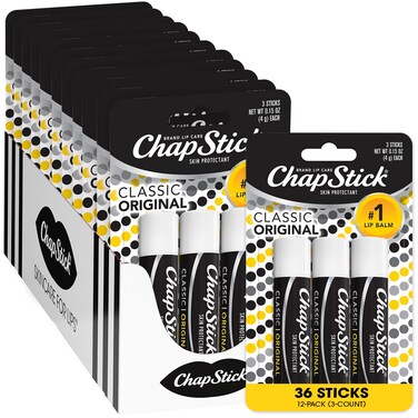 ChapStick Bulk Lip Balm, Classic Original 3-Packs (12 Sets/36 Tubes) &ndash; Moisturizing Lip Care, 0.15 Oz Ea