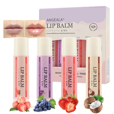 4PCS Lip Moisturizer Deep Hydrating Softening, Stocking Stuffers for Women Men, Natural Lip Balm Bulk, Lip Care Product, Chap Sticks Pack Bulk, Hydrating&amp;Prevention Dry and Crack Lip Scrubs Exfoliator