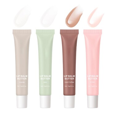 4 Flavors Butter Lip Balm Lip Tint Hydrating Lip Gloss, High Shine Nude Color Hydrating Finish Lip Glow Oi (4 Color, 0.5oz)