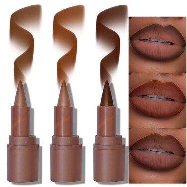 3Pcs 2-in-1 Gradient Lip Liner and Lipstick Lip Combo Set - Achieve Flawless Contour and Gradual Ombre Effect with Easy-to-Use Crayon Form and Cone Tip - Non-Smudging, Long-Lasting (01&amp;04&amp;06, 3)