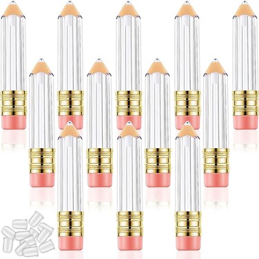 Blulu 20 Pieces 5 ml Empty Pencil Lip Gloss Tubes Containers Bulk Clear Lip Balm Tubes Cute Pencil Shaped Mini Refillable Lip Oil Bottles Gift for Christmas Mother Teacher Women Girls DIY