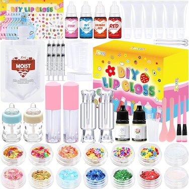 Jcoos Lip Gloss Making Kit, 73PCS DIY Lip Gloss Fun Kids Lip Gloss Make Your Own Lip Gloss Kit Beginner Lip Gloss Set for Teens Gifts for Girls Lipgloss Sets for Girls Women Moisturizing Lip Gloss
