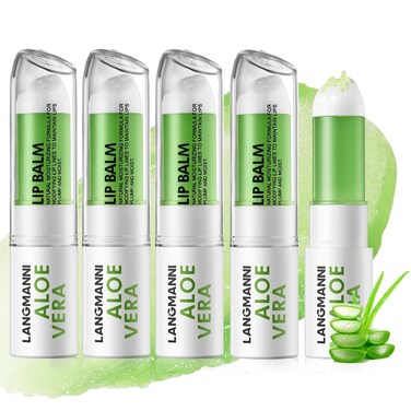 Jolilab 4 Pcs Aloe Vera Lip Balm Lip Gloss, Long Lasting Hydrating Lip Care Nutritious Lip Oil Plumper Lip Balm Moisturizer Lip Gloss Lip Makeup Set for Gilrs and Women（4Pcs）