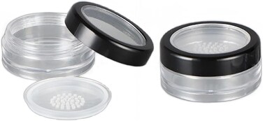 6 Pcs 10g 10ml Plastic Empty Travel Powder Container Loose Powder Compact Case Clear Makeup Jar Cosmetic Cream Face Powder Blusher Foundation Container Pots With Sifter and Black Rimmed Lid