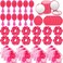 12 Set Pink Girl Party Favors Kids Makeup Party Favor, Pink Hair Brush Elastic Pink Scrunchies Compact Pink Cosmetic Mirror Pink Organza Bags Hair Accessories for Girls Women