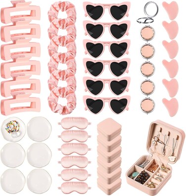 48 Pcs Bridesmaid Proposal Gifts Scrunchies Square Hair Claws Sunglasses Jewelry Storage Boxes Eye Masks Mini Makeup Mirrors Ceramic Jewelry Trays Gua Sha Facial Tool Bridal Gift for Wedding