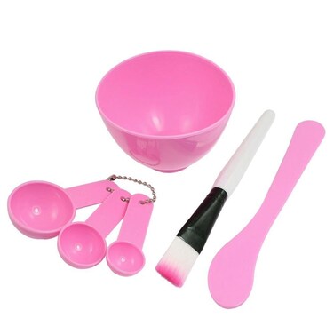 4 in 1 Women Girl Lady Facial Skin Care DIY Mask Make Up Mixing Tool Set Kits Include Bowl Stick Brush Gauge Spoon (Pink)