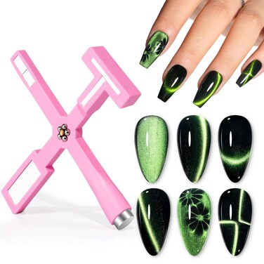 Gellen 5 in 1 Cat Eye Magnet for Nails, Multi-function Strong Magnetic Nail Tools,3D Cat Eye Gel Nail Polish Wand Stick Tools Accessories for Nail Art, Salon, Manicure (Pink)