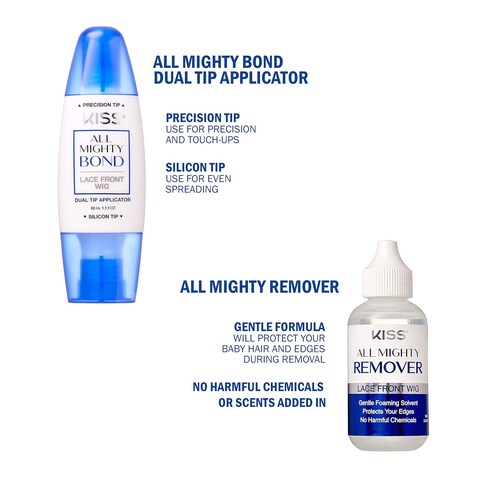 Red by Kiss All Mighty Bond Lace Front Wig Glue &amp; Remover Set, Dual Tip Applicator, Instant Dry, Water Resistant, Strong Hold for Wigs, Frontals, Toupees, Safe for Sensitive Skin, Front Wig Remover