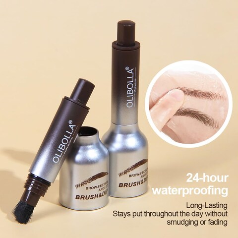 Liquid Eyebrow Brush, Brow-Fection Angled Brush &amp; Dip-Chocolate, Long Lasting Waterproof Natural Brow Pen, Microblading Effect Eyebrow, Fill in Eyebrows &amp; Cover Hairlines, 01# Dark Grey