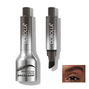 Liquid Eyebrow Brush, Brow-Fection Angled Brush &amp; Dip-Chocolate, Long Lasting Waterproof Natural Brow Pen, Microblading Effect Eyebrow, Fill in Eyebrows &amp; Cover Hairlines, 01# Dark Grey