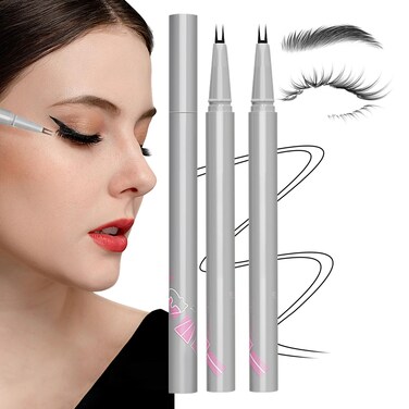 2024 New 2 Tip Eyelash Pen Eye Liner Liquid Eyeliner, 3D Waterproof Double Tip Lower Eyelash Pencil, Dual Pronged Bottom Eyelashes Pen Waterproof Liquid Eyeliner for Natural Eye Makeup (Black)