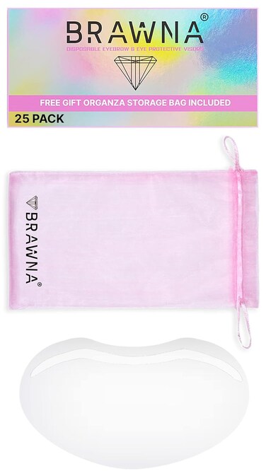 BRAWNA 25 Pack Protective Shower Visors with Pink Organza Bag for Eyelash Extensions, Microblading, Brow Lamination, Eye Surgery, Blepharoplasty - PMU Supplies