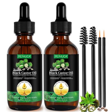 Jamaican Black Castor Oil Cold Pressed,Castor Oil in A Glass Bottle with Glass Dropper, Eyelash&amp;Eyebrow Brushes,Hexane Free for Fuller Thicker Hair, Eyelashes,Moisturizes Skin