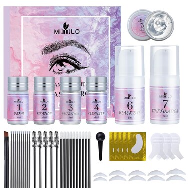 Lash Lift &amp; Brow Lamination Kit with Black Color, Lash Lift Kit &amp; Eyebrow Lamination Kit with All Tools for Fuller Thicker Voluminous Eyebrows &amp; Curled Eyelashes, Lasting for 6-8 Weeks