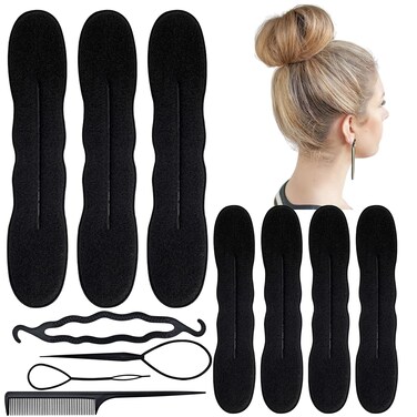 14PCS Hair Bun Maker Kit, (5 Large, 5 Small) Soft Foam Sponge Buns with 4PCS Twist Hair Tool and Comb Lazy Hair Curler Bun Clips Easy Magic Snap Roll Sponge Bun Donut Hair Maker for Women