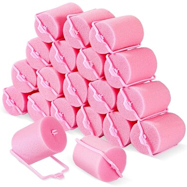 Geyoga 18 Pieces Sponge Hair Rollers Large Soft Foam Hair Styling Curlers Large Size Hairdressing Curlers for Women(1.9 x 2.6 Inches,Pink)