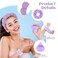 7Pc Puffy Spa Headband and Wristband Set for Washing Face, Skincare Headbands with Scrunchies, Powder Puffs, Sponge, Makeup Headband, Terry Cloth Headband for Mask Makeup Removal-Purple