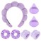 7Pc Puffy Spa Headband and Wristband Set for Washing Face, Skincare Headbands with Scrunchies, Powder Puffs, Sponge, Makeup Headband, Terry Cloth Headband for Mask Makeup Removal-Purple