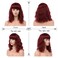 Bob Wig with Bangs Short Bob Wavy Hair Wigs for American Women （Large Earrings+Makeup Sponge+Wig Cap） (Red)