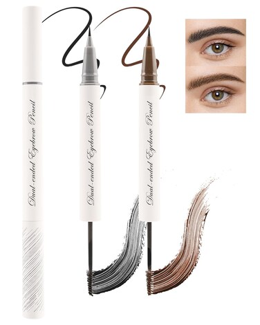 Black Brown Waterproof Eyebrow Pencil and Tinted Brow Gel 2-In-1, Long Lasting Eyebrow Gel Tinted Smudge-Proof,Precision Felt Tip Micro Brow Pen Liquid Eyeliner, Lifting Snatching Eye Makeup for Women