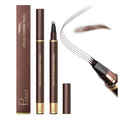 2 Pack Eyebrow Pen, Waterproof Microblading Eyebrow Pencil, 4 Tip Precise Eye Brow Makeup Pen for Women to Effortlessly Create Hair Like Natural Brows, Non Dry Out and Last All Day (Dark Brown)