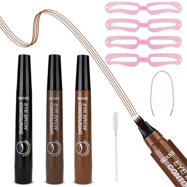 5Pcs Suake Eyebrow Pencil Set with Eyelash Brush and Eyebrow Template,4 Tip Microblade Eyebrow Pen,Waterproof and Smudge-Proof,Creates Natural Looking Brows Effortlessly and Stays on All Day