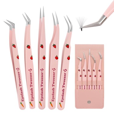 Lash Extension Tweezers Set, 5 Pcs Eyelash Tweezer, Precision Lash Tweezers for 2D-6D Volume &amp; Individual False Lashes Extensions