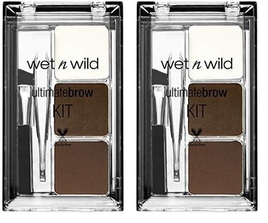 wet n wild Ultimate Eyebrow Makeup Kit, Long-Lasting Matte Brow Powder, Tweezers, Wax &amp; Brush, Built-In Mirror, Purse-Friendly Compact - Dark Brown(Pack of 2)
