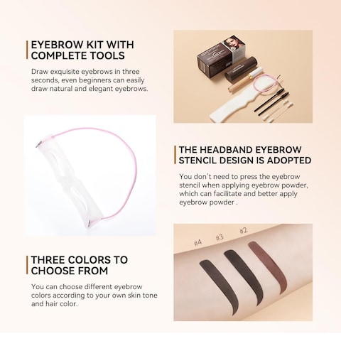 Eyebrow Stencil Kit, Professional Waterproof Brow Powder Stamp，One Step Brow Powder Stamp Makeup with 12 Reusable Eyebrow Stencils＆1 liquid concealer03#(Dark brow)