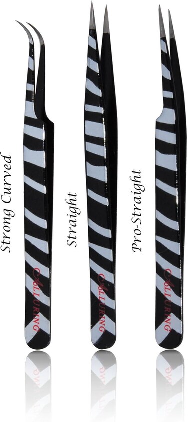 Alluring Zebra Color Tweezers for Eyelash Extension (Strong Curved)