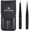 Professional Tweezers Set &ndash; Slant &amp; Point, Ultra Precision German Stainless Steel Tweezers for Eyebrows, Chin, Ingrown Hair &amp; Facial Grooming &ndash; Lightweight with Travel Case (Matte Black)