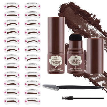 Eyebrow Stamp Stencil Kit Brow Stamp Kit with 24 Reusable Eyebrow Stencils Eyebrow Shaper Eyebrow Pomade Waterproof Eyebrow Stencil Kit Natural Eye Brow Stencil Kits(Black Brown Eyebrow Kit)