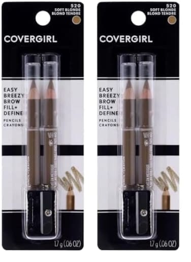 COVERGIRL - Easy Breezy Brow Fill + Define Brow Pencil, Sharpener Included, Long-Lasting, Deeply Pigmented, Blendable Formula, 100% Cruelty-Free (Pack of 2)