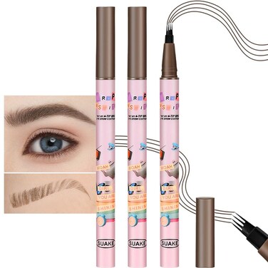 evpct 2Pcs Black Brown Magic Microblading Eyebrow Contouring Pen Brow Pencil with Hair Like Strokes, 4 Tipped Precise Brow Pencil with Brush Micro-Fork Tips Applicator Natural Looking Brows