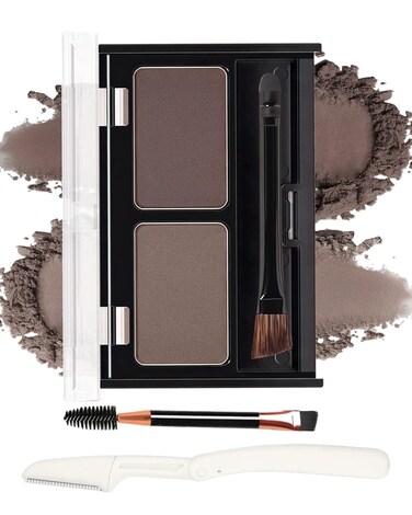 Eyebrow Powder Makeup Kit,2 Colors Waterproof Eye Brow Powder Makeup Palette Long-Lasting for Women,Brown Dark Brown Brow Fill&amp;Sculpt Natural Eyebrow Contour for Sparse Brow with Brow Brush &amp;Razor-03