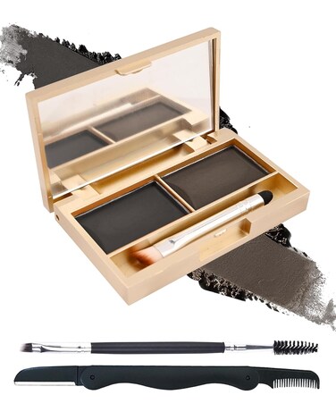 Eyebrow Powder Kit- 2 Color Soft Tinted Eye Brow Powder Palette,Waterproof Longlasting Dark Black/Dark Grey Brow Filler,Professional Eyebrow Makeup for Older Women with Mirror Brow Brush &amp; Razor-Set06