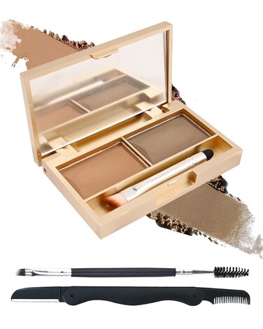 Eyebrow Powder Kit-2 Color Tinted Eye Brow Powder Palette,Waterproof Longlasting Light Brown/Coffee Blonde Brow Filler,Professional Brow Contour Makeup for Women with Mirror Brow Brush &amp; Razor-Set02