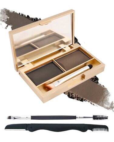 Eyebrow Powder Kit- 2 Colors Soft Tinted Eye Brow Powder Palette,Waterproof Longlasting Dark Grey/Gray Coffee Brow Filler,Professional Brow Makeup for Older Women with Mirror Brow Brush &amp; Razor-Set 05