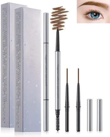 Eyebrow Pencil with Spoolie Brush- 4Pcs Professional Micro 1.5mm Tip Brow Pencil with Dual Ends Kit, Longwearing Waterproof Sweat-proof Eye Brow Pencil, Eyebrow Makeup Pen for Women-02 Coffee Brown