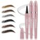 2Pcs Microblading Eyebrow Pen, Long-Lasting Waterproof Eyebrow Pencil with 4-Fork-Tip for 3D Realistic Brow, Easily Create Natural Hair-Like Brow Last All-Day, Eye Brow Pencils for Women -Gray