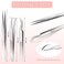6-Pack Eyelash Extension Tweezers, Stainless Steel Straight Curved Tip Tweezers Single Eyelash False Eyelash Application Tools(Silver)