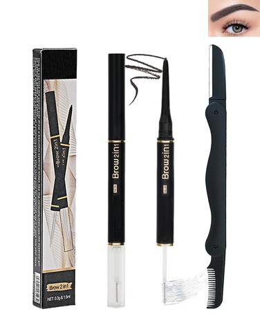 2-in-1 Eyebrow Gel &amp; Brow Pencil, Retractable Eyebrow Pencil Gray Black Waterproof Brow Gel, Ultra Fine Long Lasting for Perfect Eye Liner Brows Women Makeup Eyebrows Shaper Filler with Brow Razor-01