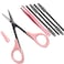 4" Curved Craft Scissors Stainless Steel Unisex Eyebrow Kit Eyebrow Scissors, Slant Tweezers And Eyebrow Brush for Eyebrow Eyelash Extensions (Pink Set)