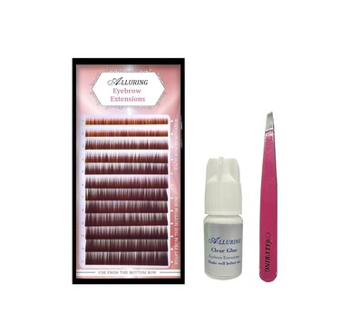 Alluring Dark Brown Brow Eyebrow Extensions, Clear Glue &amp; Tweezers Kit