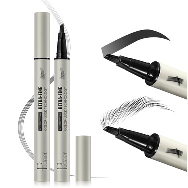 2 Pack Microblading Eyebrow Pencils for Women with Multiple Fork Tips, Waterproof Super Fast Eyebrow Dye Tint Makeup Pen for Natural Hair Like Brows, Never Dry Out and Last All Day (Charcoal Grey)